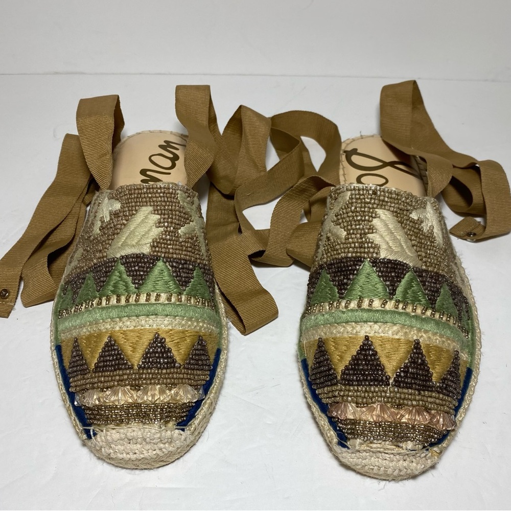 Sam Edelman Karolyn Multicolor Beaded Ankle Ribbon Tie Espadrille Sandals Size 9 - Picture 11 of 16